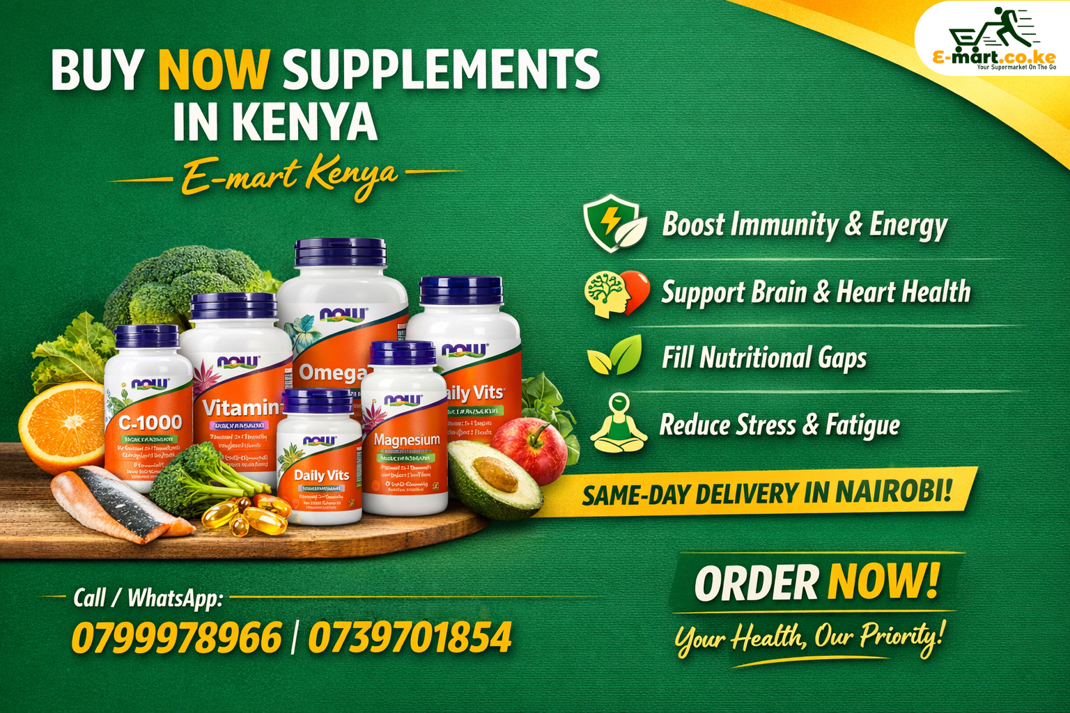 Boost Your Health Naturally with NOW Supplements – Available at E-mart Kenya